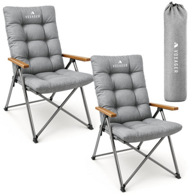 B&Q -  Grey Luxury Camping Chair 150Kg Load CapacityPortable And Comfortable2 Pack