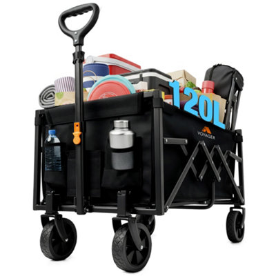 Voyager Lightweight Camping Wagon 120L100Kg Capacity Ultra Lightweight Foldable Outdoor Cart Compact DesignBlack from B&Q