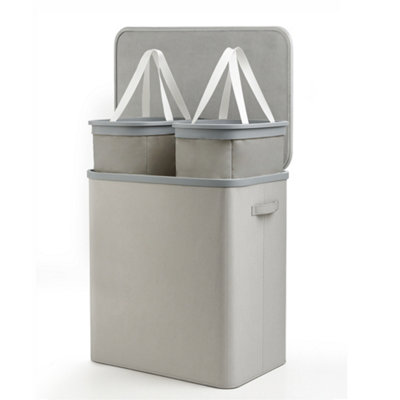 Keplin Double Collapsible Laundry Basket With Lid Clothes Sorter Hamper 150L Foldable Grey 56X40X67Cm from B&Q