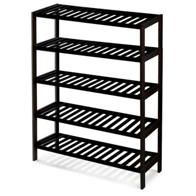 Keplin 5 Tier Natural Bamboo Shoe Rack Easy Assembly & Strong Design Shelf Organiser Ideal For BedroomBathroom(Black) from B&Q