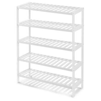 Keplin 5 Tier Natural Bamboo Shoe Rack Easy Assembly & Strong Design Shelf Organiser Ideal For BedroomBathroom(White) from B&Q