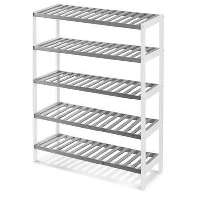 Keplin 5 Tier Natural Bamboo Shoe Rack Easy Assembly & Strong Design Shelf Organiser Ideal For BedroomBathroom(Grey And White) from B&Q