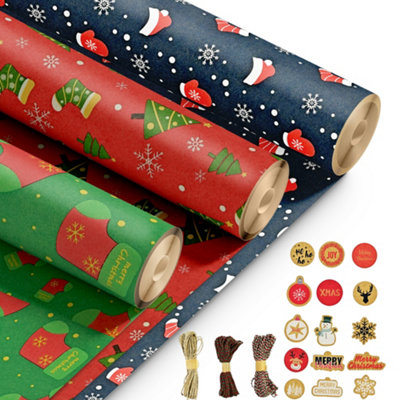 B&Q -  3 Pack Kraft Christmas Wrapping Paper Rolls (Christmasstocking)