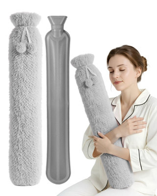 Keplin 2L Hot Water Bottle Extra Long With Super Soft FleeceGrey from B&Q