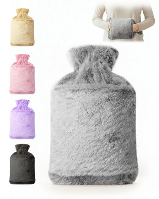 Keplin 2L Cosy Hot Water Bottle With PlushThermal Rubber BottleGrey1 Year Warranty from B&Q