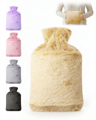 Keplin 2L Cosy Hot Water Bottle With PlushThermal Rubber BottleCream1 Year Warranty from B&Q