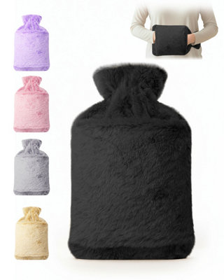 Keplin 2L Cosy Hot Water Bottle With PlushThermal Rubber BottleBlack1 Year Warranty from B&Q