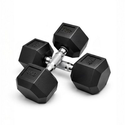 Kayman Rubber Hex Dumbbell Weights PairSolid Cast Iron Core With Rubber CoatingAnti-Roll Non-Slip Knurled Handle4Kg from B&Q