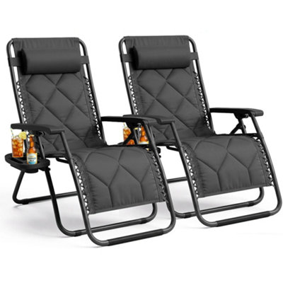 Keplin 2 Pack Xxl 110X75X90Cm  Heavy Duty Quilted Zero Gravity ChairsCup & Phone HolderFoldableCharcoal from B&Q