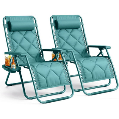 Keplin 2 Pack Xxl 110X75X90Cm  Heavy Duty Quilted Zero Gravity ChairsCup & Phone HolderFoldableTeal from B&Q