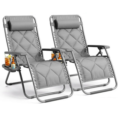 Keplin 2 Pack Xxl 110X75X90Cm  Heavy Duty Quilted Zero Gravity ChairsCup & Phone HolderFoldableGrey from B&Q