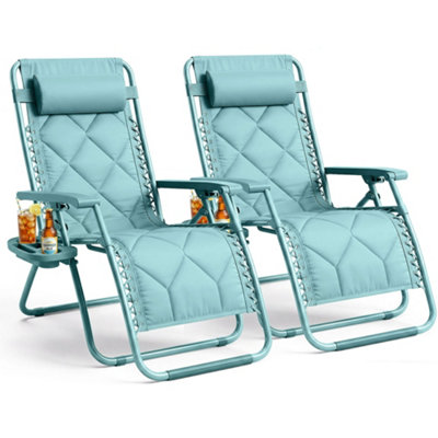 Keplin 2 Pack Xxl 110X75X90Cm  Heavy Duty Quilted Zero Gravity ChairsCup & Phone HolderFoldableMint from B&Q