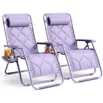 Keplin 2 Pack Xxl 110X75X90Cm  Heavy Duty Quilted Zero Gravity ChairsCup & Phone HolderFoldableLilac from B&Q