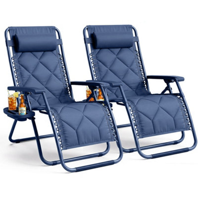 Keplin 2 Pack Xxl 110X75X90Cm  Heavy Duty Quilted Zero Gravity ChairsCup & Phone HolderFoldableNavy Blue from B&Q