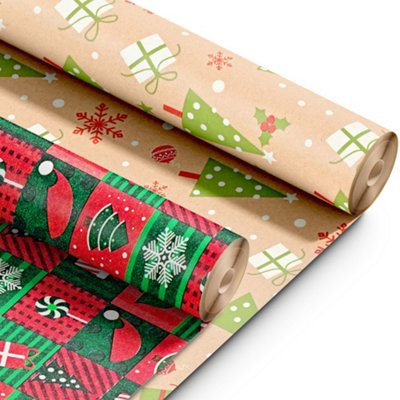 B&Q -  Kraft & Co 2 Pack Christmas Wrapping Paper Roll 44.5Cm X 25M- Merry Christmas