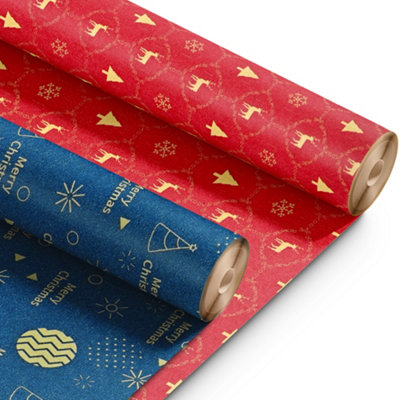 B&Q -  Kraft & Co 2 Pack Christmas Wrapping Paper Roll 44.5Cm X 25M- Snowflake