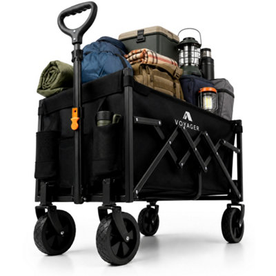 B&Q -  Folding Camping Wagon 70L360 Degree Wheels100Kg CapacityLightweight And Compact Outdoor CartBlack