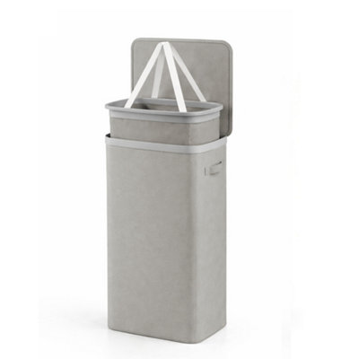 Keplin Collapsible Slim Laundry Basket With Lid & Removable Liner With Handles 55L Space Saving Clothes Sorter 39X22X67CmGrey from B&Q