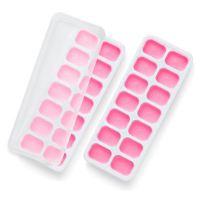 B&Q -  Pink Silicone Ice Cube Trays With Non-Spill LidsEasy To Remove Ice Cube