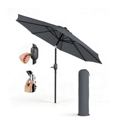 Keplin 2.3M Tilting Parasol Umbrella With Crank & TiltSteel Frame Sun Shade With Cover180G Uv-Resistant PolyesterGrey from B&Q