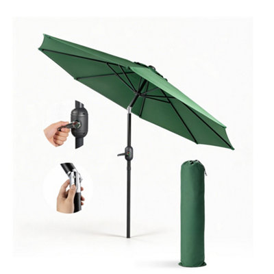 Keplin 2.3M Tilting Parasol Umbrella With Crank & TiltSteel Frame Sun Shade With Cover180G Uv-Resistant PolyesterGreen from B&Q