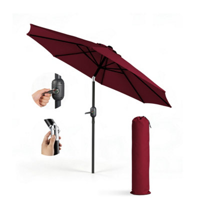 Keplin 2.3M Tilting Parasol Umbrella With Crank & TiltSteel Frame Sun Shade With Cover180G Uv-Resistant PolyesterDark Red from B&Q