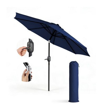 Keplin 2.3M Tilting Parasol Umbrella With Crank & TiltSteel Frame Sun Shade With Cover180G Uv-Resistant PolyesterNavy Blue from B&Q