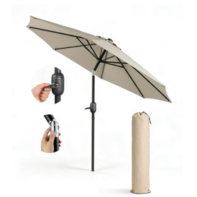Keplin 2.7M Tilting Parasol Umbrella With Crank & TiltSteel Frame Sun Shade With Cover180G Uv-Resistant Polyester Cream from B&Q