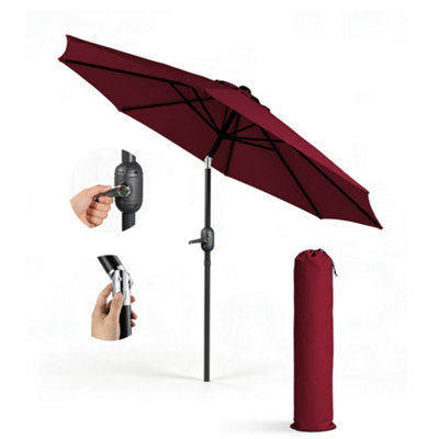 Keplin 2.7M Tilting Parasol Umbrella With Crank & TiltSteel Frame Sun Shade With Cover180G Uv-Resistant Polyester Dark Red from B&Q