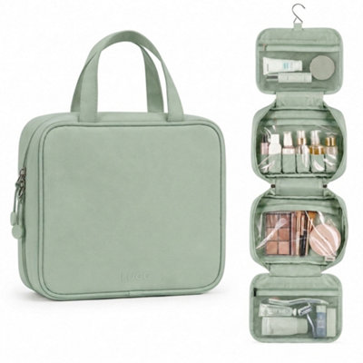 B&Q -  Waterproof Hanging Toiletry Bag With Hanging Hook Multiple Compartments 19Cm H X 8Cm W X 25Cm LSage Green