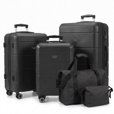 Lugg - Jetset 5Pc Set Suitcase, Duffle & Toiletry Bag - Black - Bundle