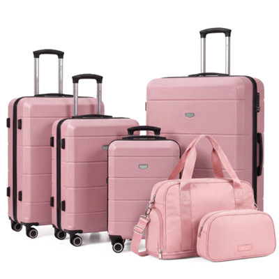 Lugg - Jetset 6Pc Set Suitcase, Duffle & Toiletry Bag - Rose Gold - Bundle