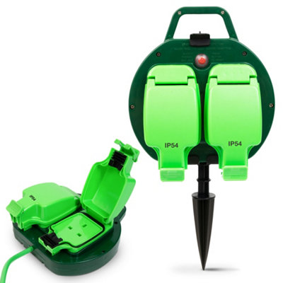Desiretech 15M Weatherproof Extension Cable 2 Socket 13 Amp Outdoor Lead Waterproof Ip54 Durable Cable For Garden Green