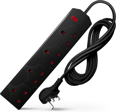 Desiretech 10 Meter Electric Extension Lead - 4 Gang, 3 Pin Cable With Uk Plug ,Wall Mountable & Multi Socket Black