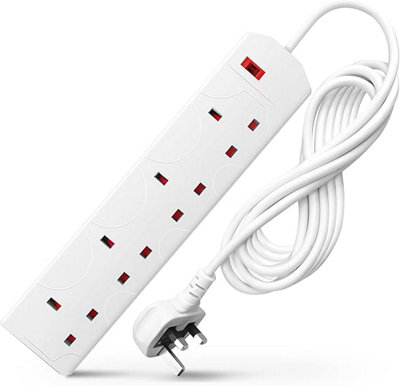 Desiretech 5 Meter Electric Extension Lead - 4 Gang, 3 Pin Cable With Uk Plug ,Wall Mountable & Multi Socket White