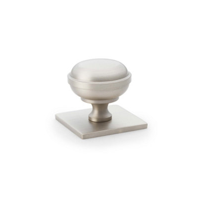 Alexander & Wilks Quantock Cupboard Knob On Square BackplateSatin Nickel34mm from B&Q