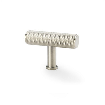 Alexander & Wilks Crispin Knurled T-Bar Cupboard Knob55mmSatin Nickel from B&Q
