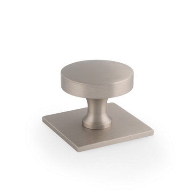 Alexander & Wilks Bullion Cupboard Knob On Square Backplate-Satin Nickel from B&Q