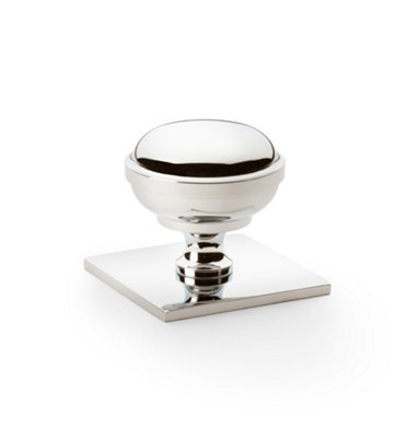 Alexander & Wilks Quantock Cupboard Knob On Square BackplatePolished Nickel38mm from B&Q