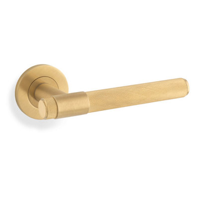 Alexander & Wilks Knurled Kingstone Lever On Round RoseSatin Brass Pvd from B&Q