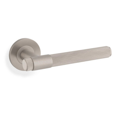 Alexander & Wilks Knurled Kingstone Lever On Round RoseSatin Nickel Pvd from B&Q