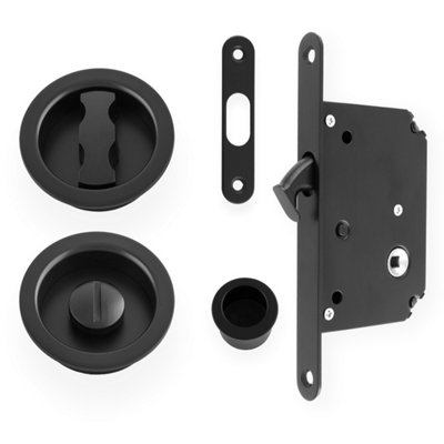 Alexander & Wilks Radius Sliding Door Lock SetBlack from B&Q