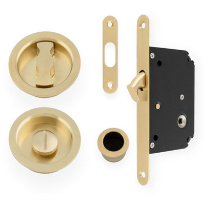 Alexander & Wilks Radius Sliding Door Lock SetSatin Brass Pvd from B&Q