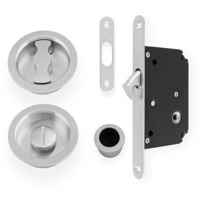 Alexander & Wilks Radius Sliding Door Lock SetSatin Chrome from B&Q