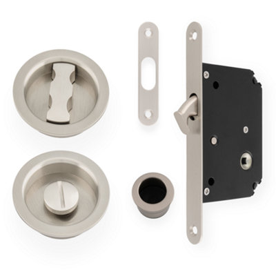 Alexander & Wilks Radius Sliding Door Lock SetSatin Nickel from B&Q