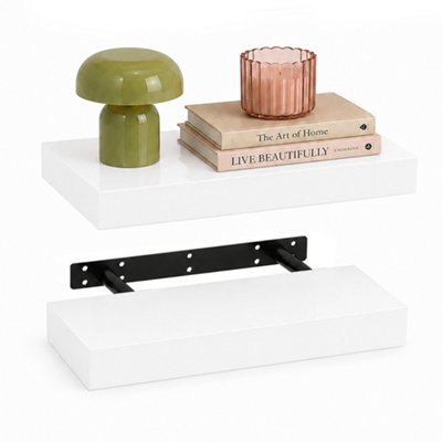 Innoteck White Floating Wall Shelf 30Cm Set Of 2 High Gloss Finish - White - Image 3