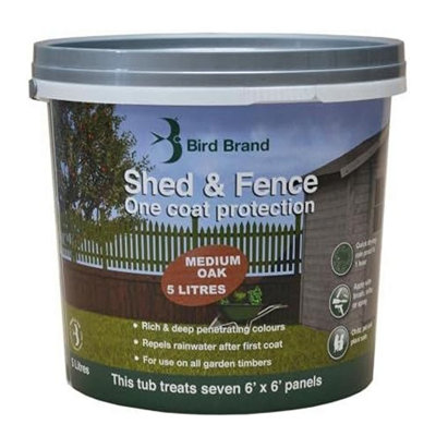 True Gifts 5LShed & Fence One Coat Protection Medium OakGarden Timber TreatmentWeatherproof Wood Stain And PreservativeDurable from B&Q