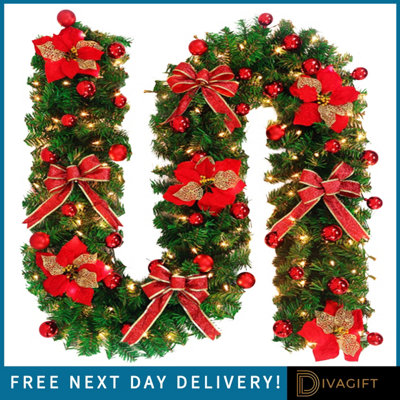 SuperGift.com 9Ft Pre Lit Artificial Green Christmas Garland Reusable Festive Decoration For Indoor & Outdoor from B&Q