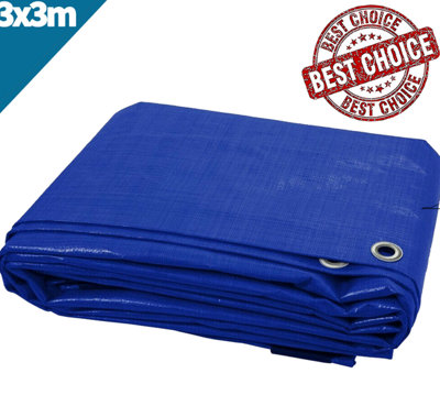 B&Q -  Blue Heavy Duty Tarpaulin Waterproof Cover Tarp Ground Camping Sheet (3Mx3M)