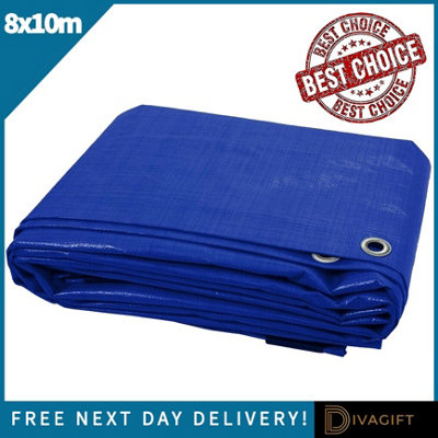 SuperGift.com Blue Heavy Duty Tarpaulin Waterproof Cover Tarp Ground Camping Sheet Tent (8M X 10M) from B&Q